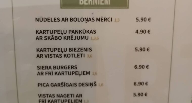 Eat & Chill ēdienkarte