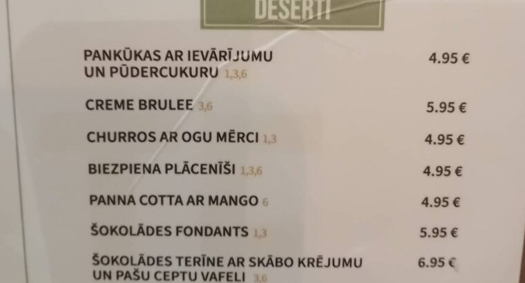 Eat & Chill ēdienkarte