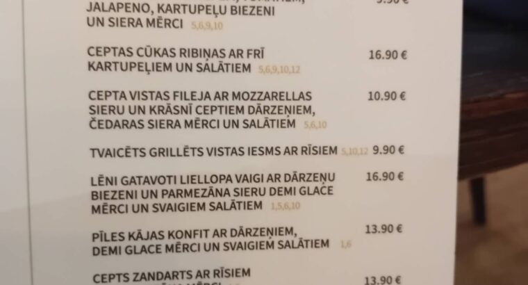 Eat & Chill ēdienkarte