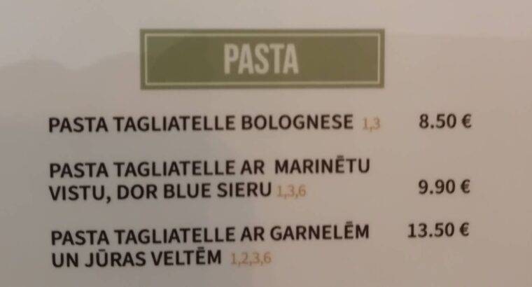 Eat & Chill ēdienkarte