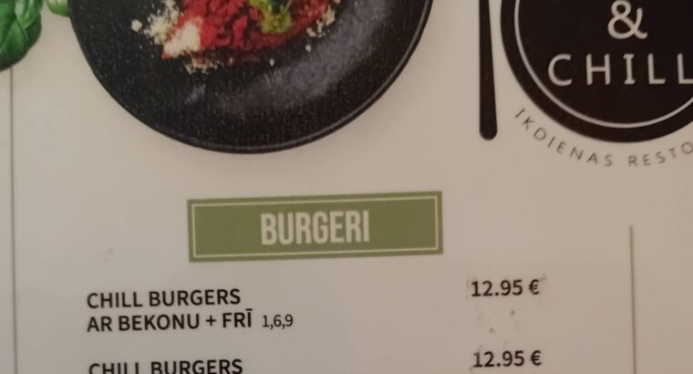 Eat & Chill ēdienkarte
