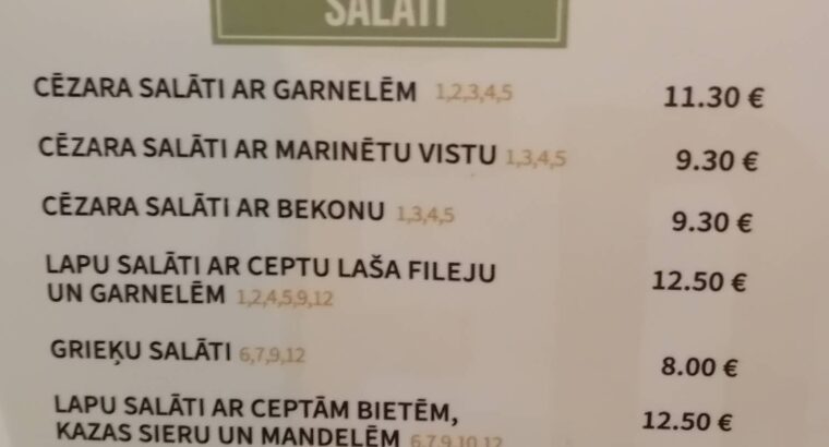 Eat & Chill ēdienkarte