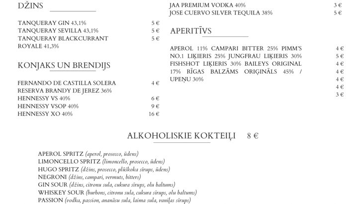 Velve gastrobāra Ēdienkarte