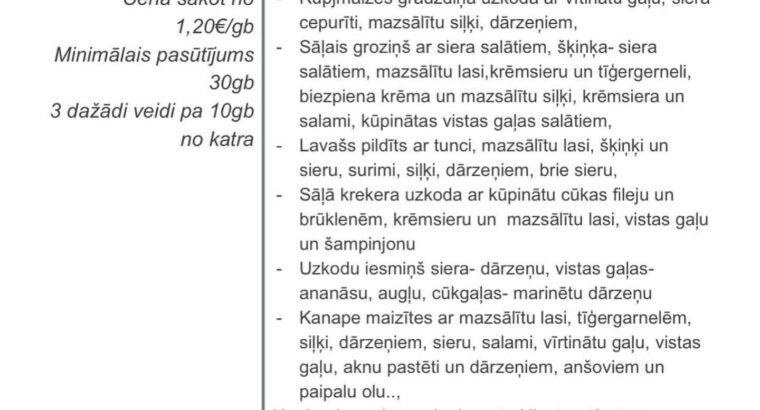 Kafejnīca Pietura Banketu piedāvājums