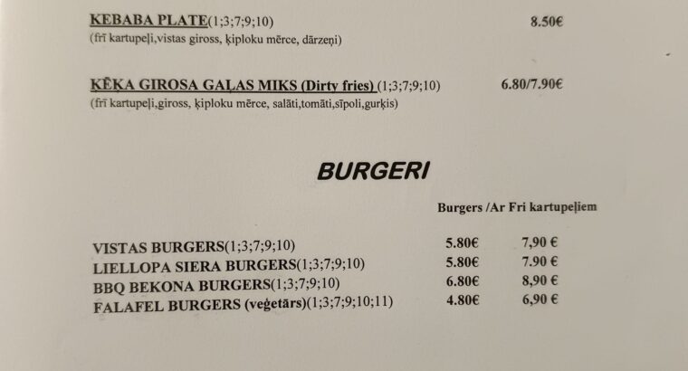 Ķēķis Ēdienkarte