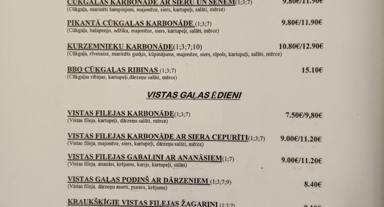 Ķēķis Ēdienkarte