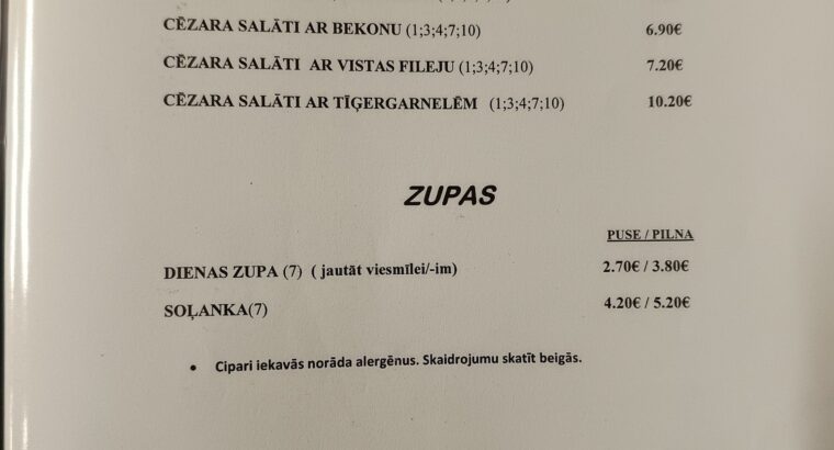 Ķēķis Ēdienkarte