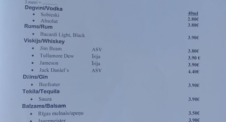 Kafejnīcas “Ķēķis” ēdienkarte