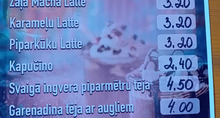 Kafejnīcas “Ķēķis” ēdienkarte