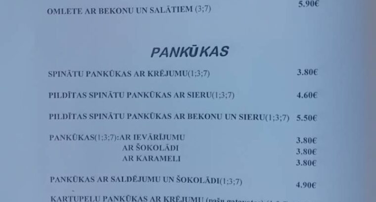 Kafejnīcas “Ķēķis” ēdienkarte