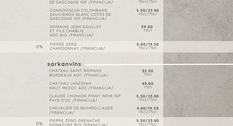 Laipa SPA Brasērija | Restorāns ēdienkarte