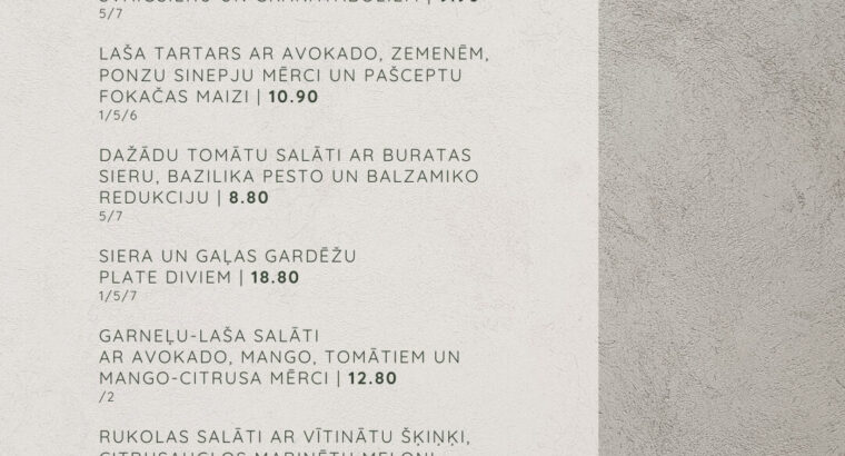 Laipa SPA Brasērija | Restorāns ēdienkarte