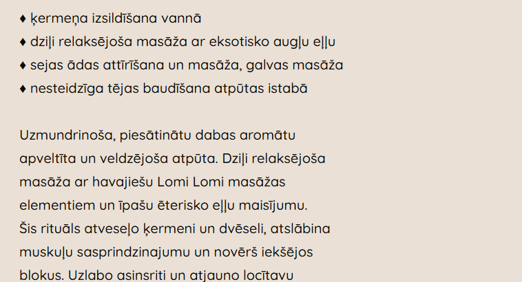 Laipa SPA, SPA Rituāli