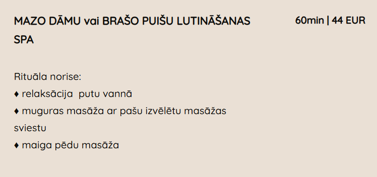 Laipa SPA, SPA Rituāli