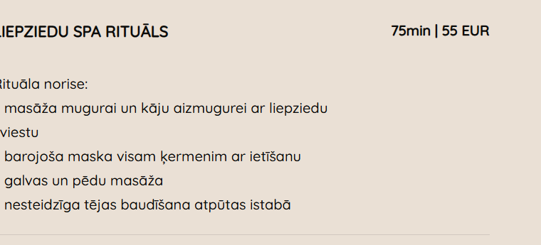 Laipa SPA, SPA Rituāli