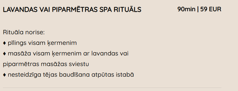 Laipa SPA, SPA Rituāli