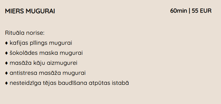 Laipa SPA, SPA Rituāli