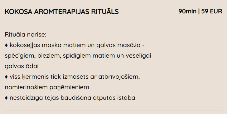 Laipa SPA, SPA Rituāli