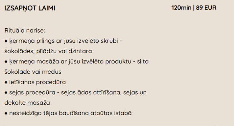 Laipa SPA, SPA Rituāli