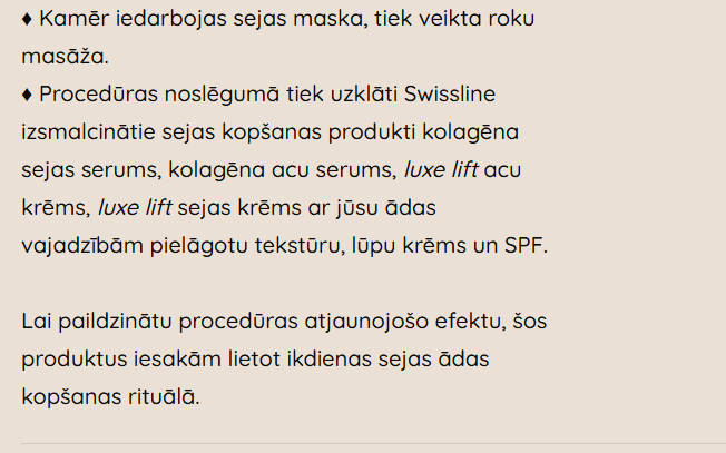 Laipa SPA, Sejas procedūras