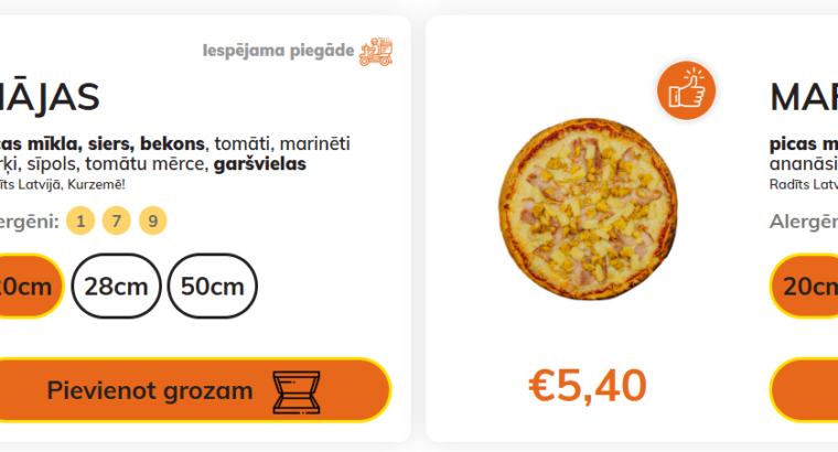 Stender`s Pica ēdienkarte