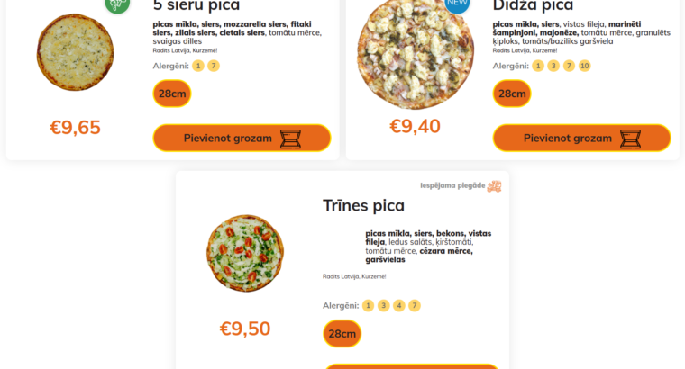 Stender`s Pica ēdienkarte