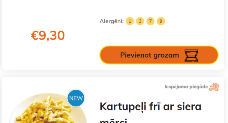 Stender`s Pica ēdienkarte