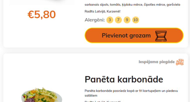 Stender`s Pica ēdienkarte