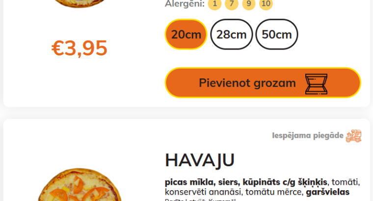 Stender`s Pica ēdienkarte