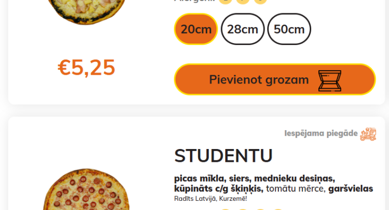 Stender`s Pica ēdienkarte