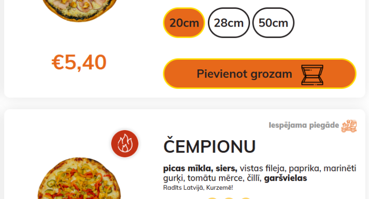 Stender`s Pica ēdienkarte