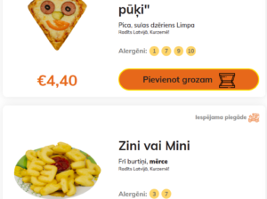 Stender`s Pica Bērnu ēdienkarte