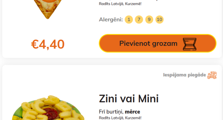 Stender`s Pica Bērnu ēdienkarte