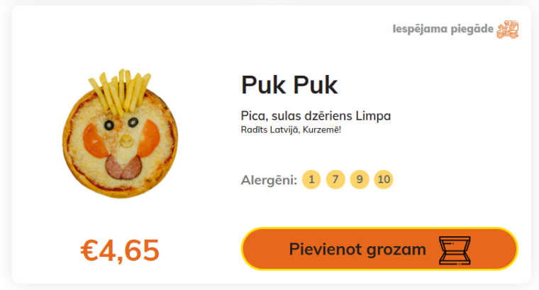 Stender`s Pica Bērnu ēdienkarte