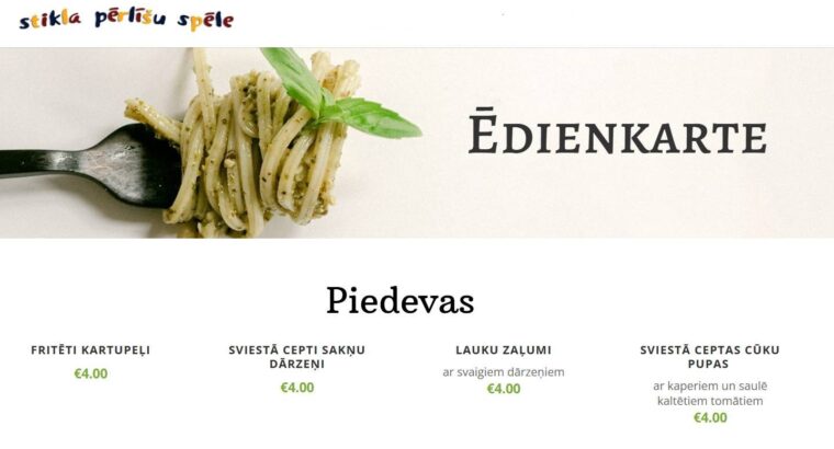 Restorāna “Stikla pērlīšu spēle” Ēdienkarte