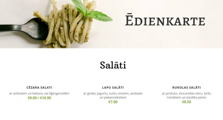 Restorāna “Stikla pērlīšu spēle” Ēdienkarte