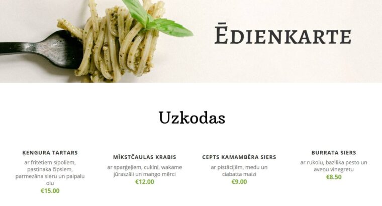 Restorāna “Stikla pērlīšu spēle” Ēdienkarte