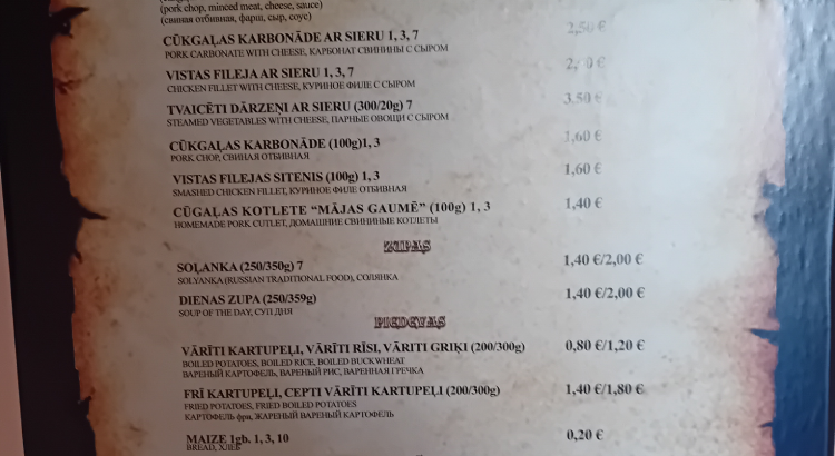 Kafejnīcas Baron`s Ēdienkarte