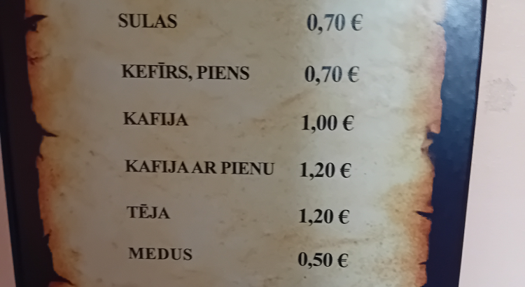 Kafejnīcas Baron`s Ēdienkarte