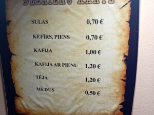 Kafejnīcas Baron`s Ēdienkarte