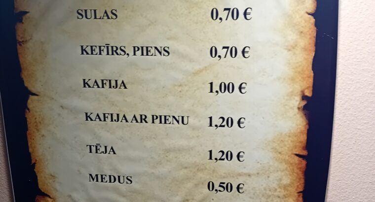 Kafejnīcas Baron`s Ēdienkarte